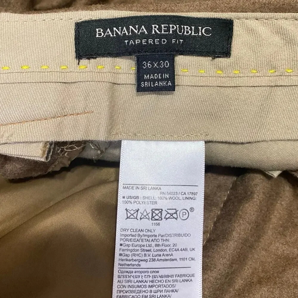 Banana Republic 100% Wool Men's Brown Straight Tapered Trousers Dress Pants 36